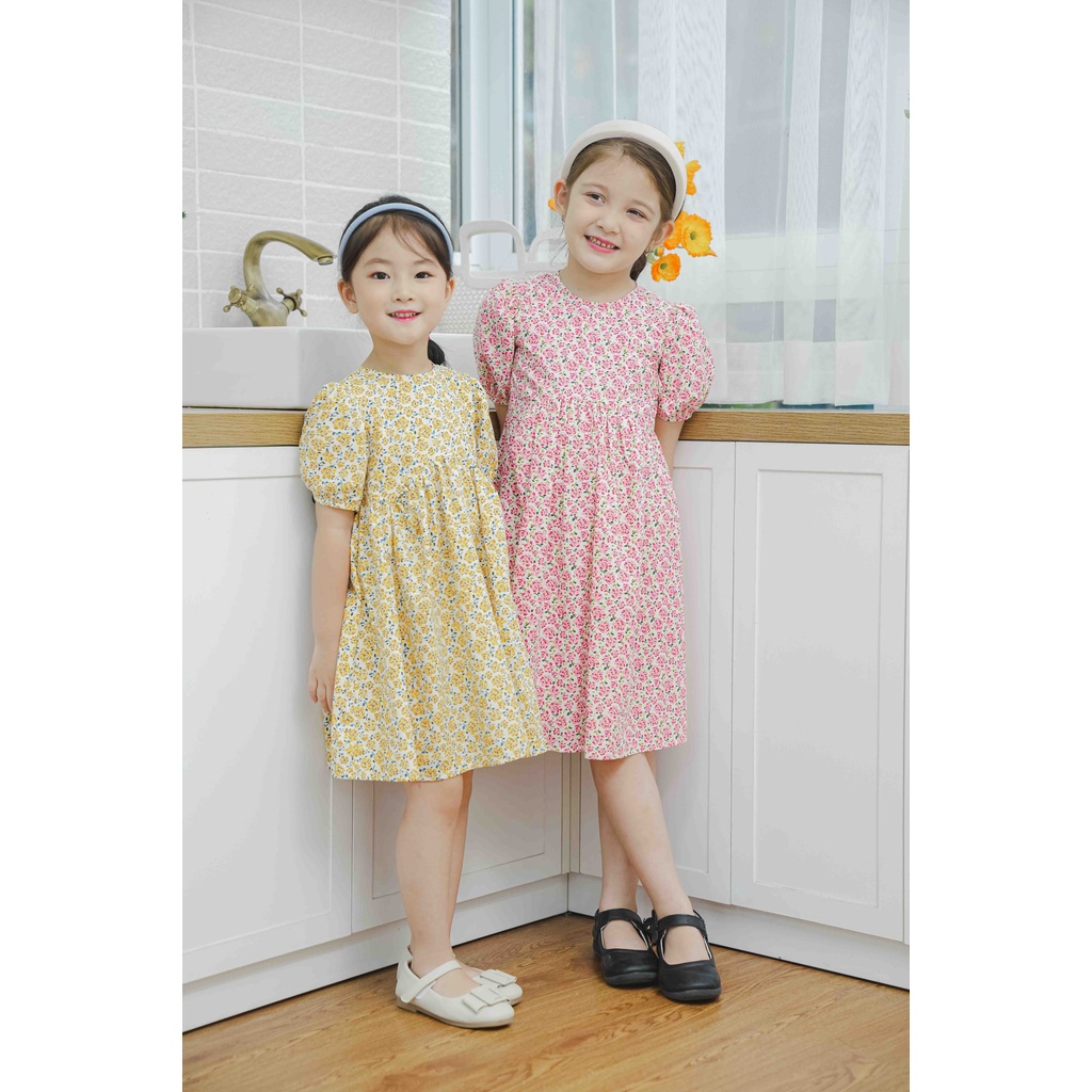 Váy babydoll cộc tay vải thô hoa nhí CRABIE bé gái - Jolie dress - Hoa nhí hồng