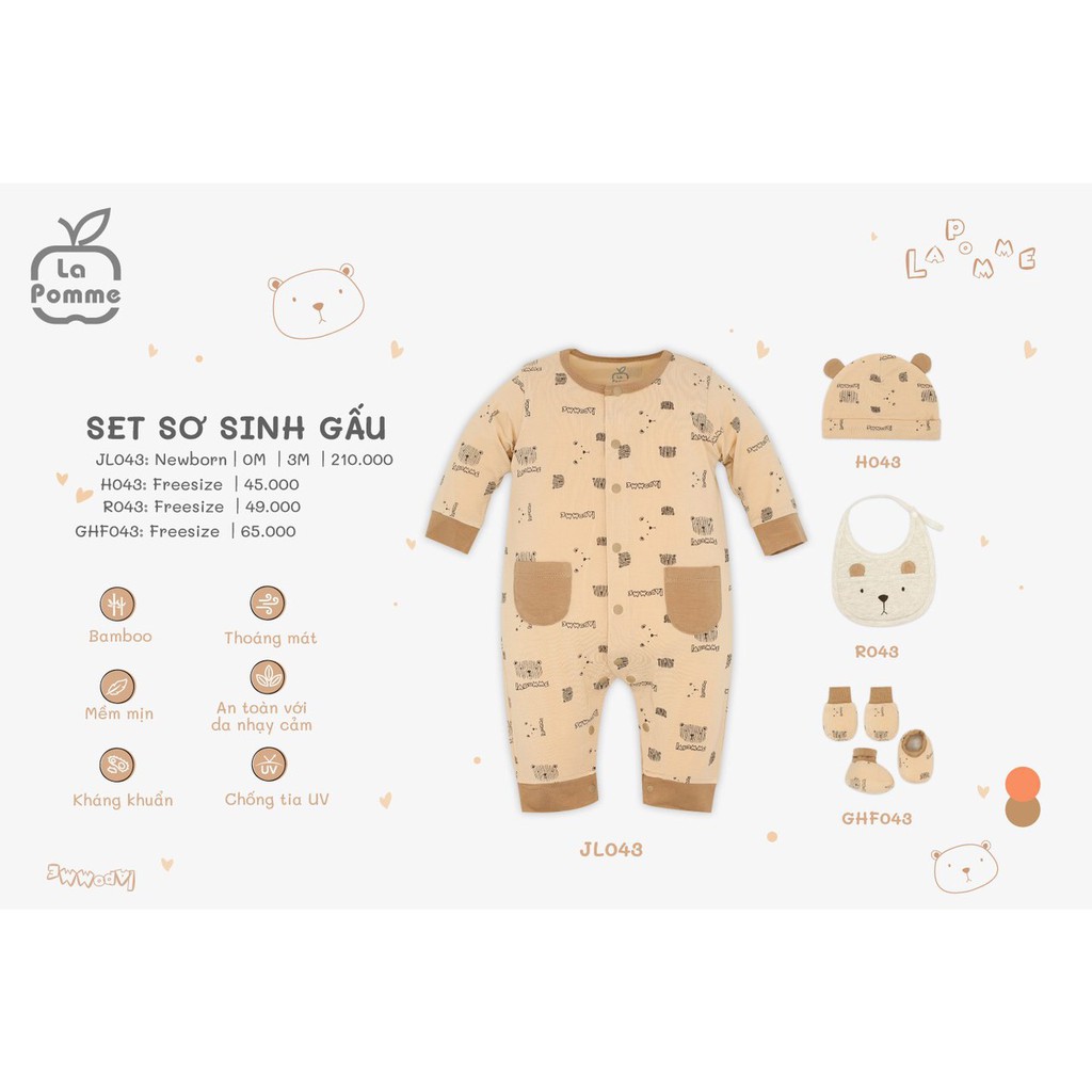 JL043 Bộ body dài tay La Pomme Gấu nhỏ