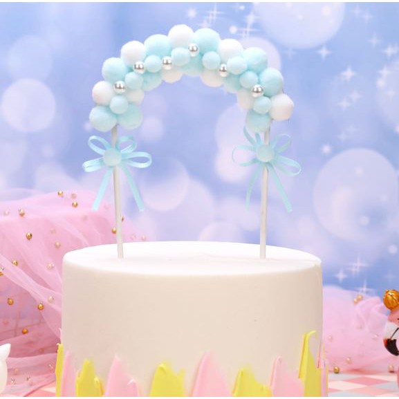 Cổng bông nơ xanh mix hạt bạc_Phụ kiện trang trí bánh sinh nhật