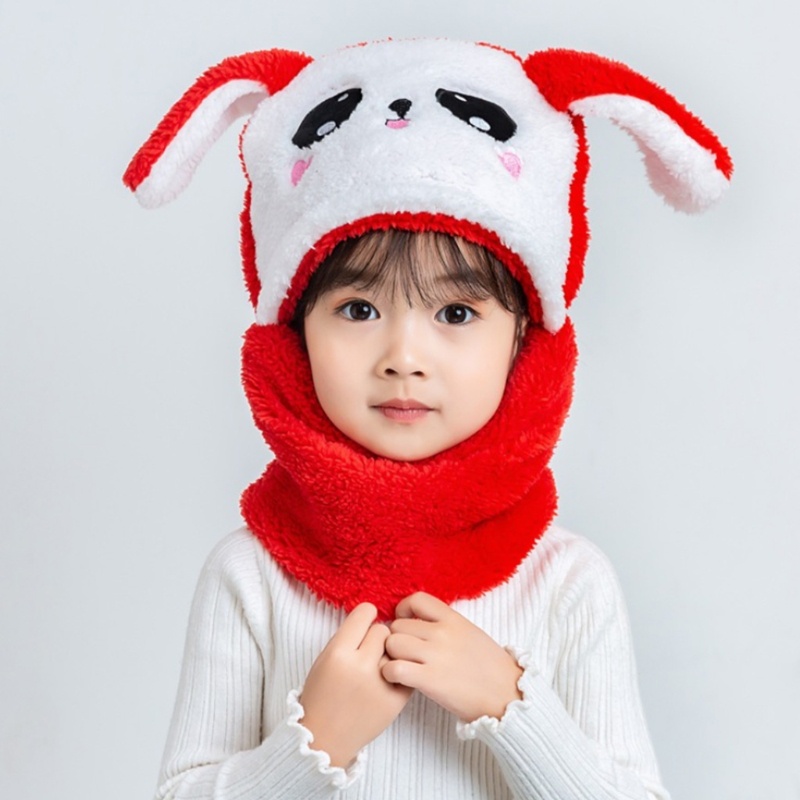 Mũ Trùm Đầu Kiêm Khăn Choàng Cổ Vải Lông Hình Gấu Trúc/Thỏ Giữ Ấm Vào Mùa Đông Cho Người Lớn Và Trẻ Em