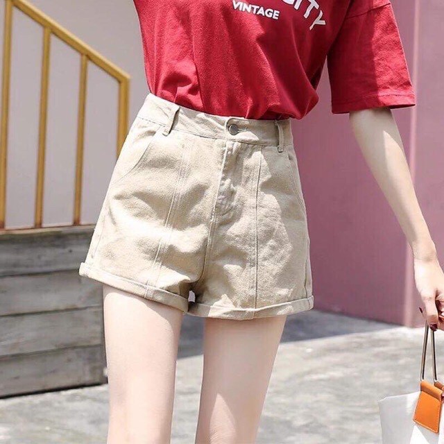 Quần Shorts Cạp Cao Ống Rộng_C1