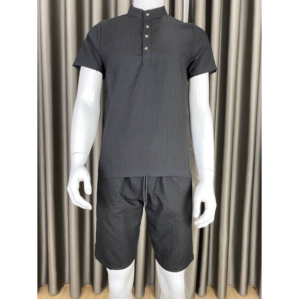 Bộ đũi nam cộc tay,áo cổ tàu kèm quần dây rút | BigBuy360 - bigbuy360.vn