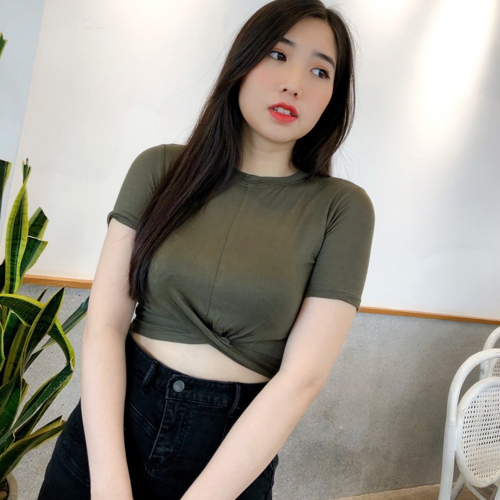 Áo Kiểu Croptop Xoăn Bụng Tay Ngắn, Chất Borip Lụa Dày Dặn Co Giản, Freesize 53kg, Ảnh Thật