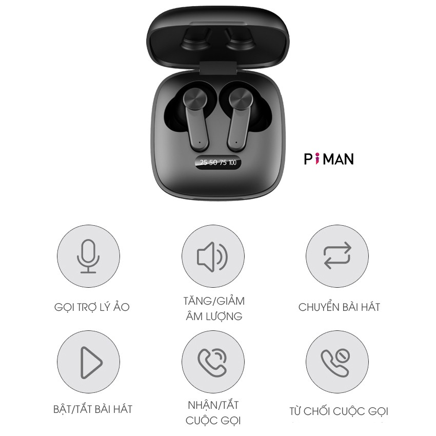 Tai nghe bluetooth 5.0 nhét tai không dây mini gaming pin trâu chống nước LED hiển thị phần trăm pin P06 Piman