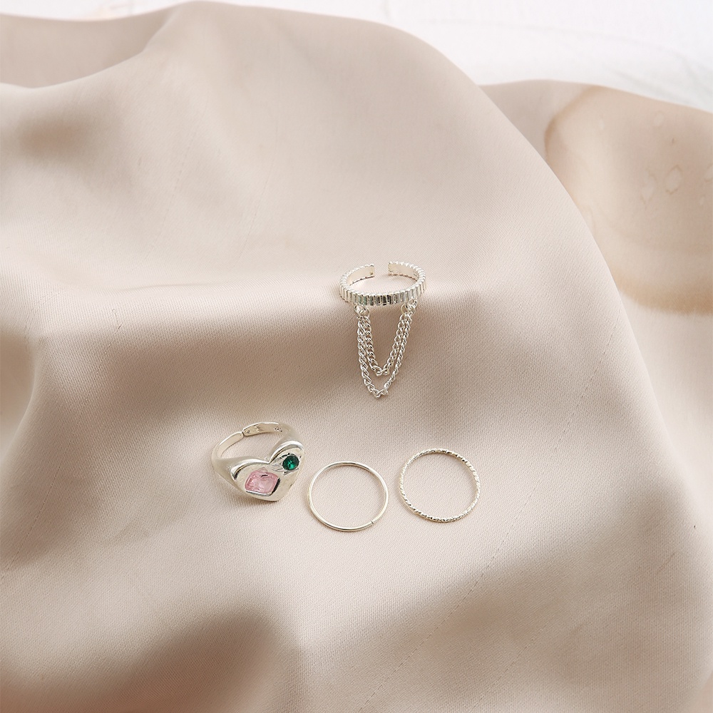 Set 4 nhẫn bạc phong cách Hàn Quốc thời trang