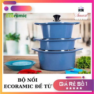 Nồi đúc ceramic Ecoramic vân đá chống dính đáy từ 20cm / 22cm / 24cm nắp kính