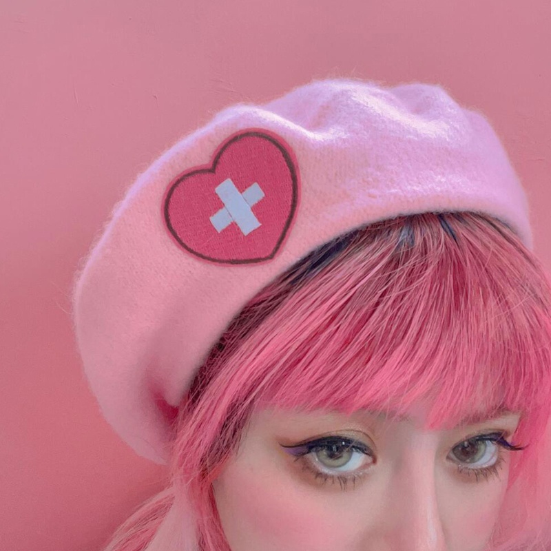 Mũ Beret Y2K Thêu Hình Trái Tim Cho Nữ