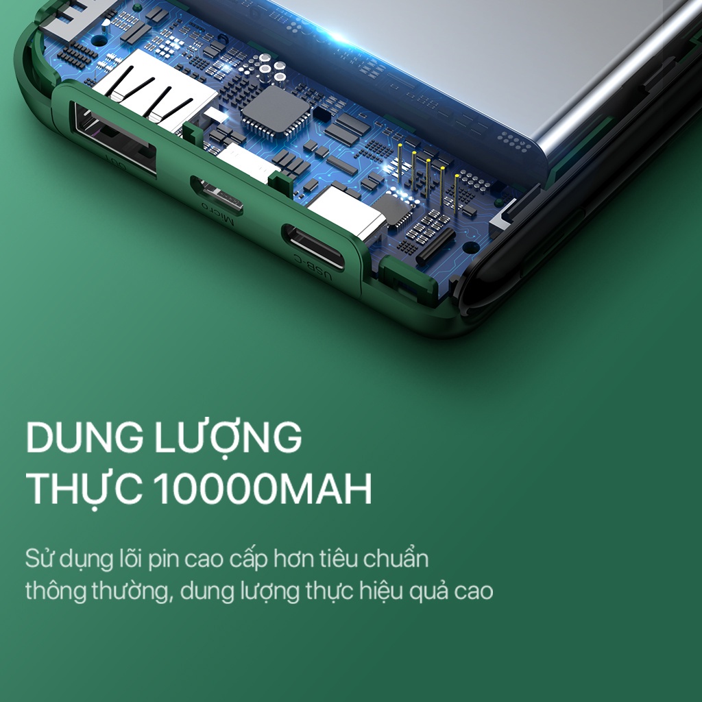 Cục Sạc Dự Phòng Pin 10.000mAh ROBOT RT180 2 Input Micro/Type-C - Siêu Mỏng Nhẹ BenZ Store