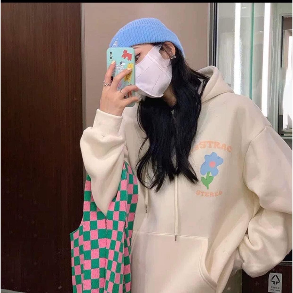 Áo Nỉ Hodie In Bông hoa FORM   rộng ULZZANG  ( ảnh thật +video shop quay)