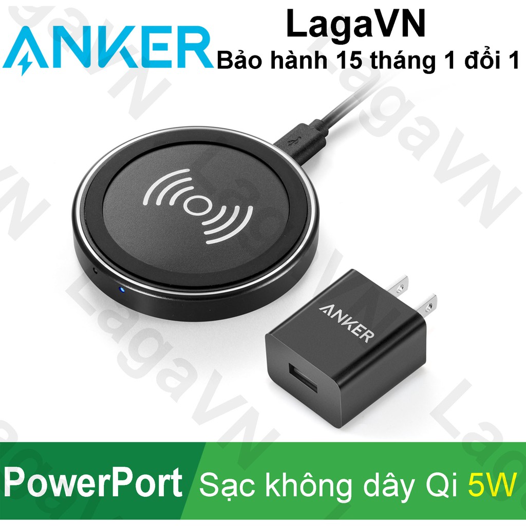 Sạc không dây ANKER PowerPort Qi 5w Wireless Charger kèm sạc tường 12w - B2511 - Hãng phân phối chính thức