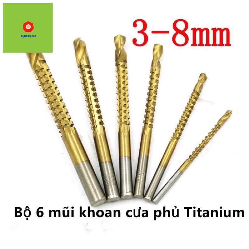 Bộ 6 mũi khoan cưa,mũi khoan khoét rãnh phủ Titanium