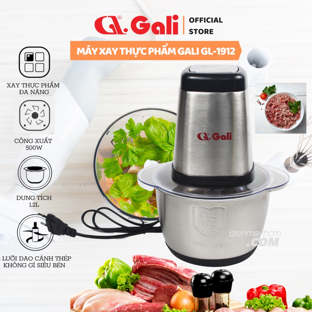 Máy xay thịt Gali 1912/500w/1.2L lưỡi dao, thân bằng inox, mo6to 100% đồng hàng nhập khẩu chính hãng bảo hành 12 tháng