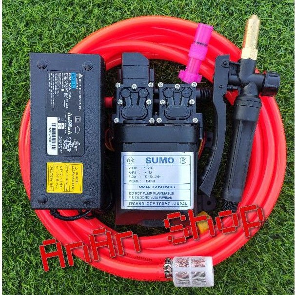 Máy rửa xe mini 12V bơm đôi SUMO kèm nguồn DELTA 12V-10A - Máy xịt rửa đa năng bơm đôi SUMO