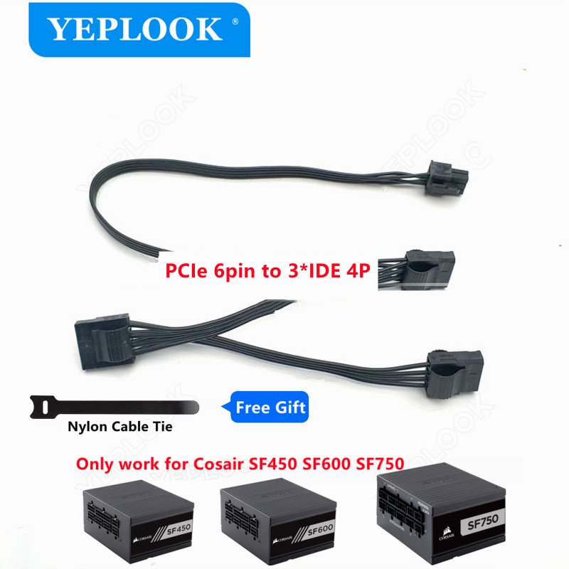 Cáp cấp nguồn GPU PCIe 6Pin đến 3 IDE Molex 4Pin cho Corsair SF450 SF600 SF750 Bộ cấp nguồn ATX mô-đ
