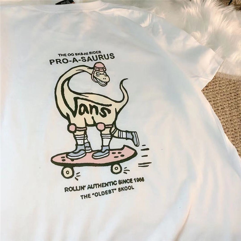 Áo Thun 100% Cotton Tay Ngắn Cổ Tròn Dáng Rộng In Logo VANS OFF Cá Tính Cho Nam Nữ