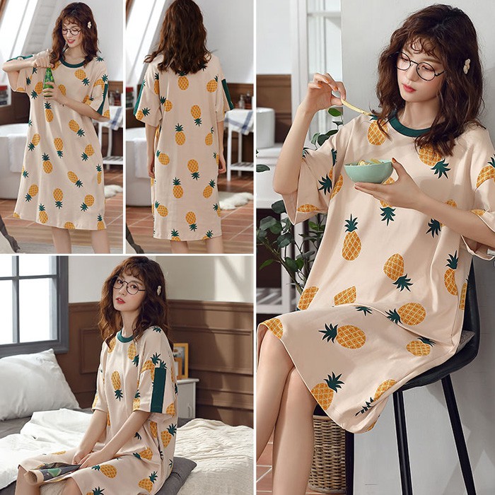 đồ ngủ Cotton Ngắn Tay In Họa Tiết Xinh Xắn Dành Cho Nữ