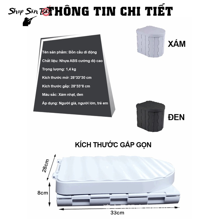 Bồn cầu di động dã ngoại, bồn cầu cắm trại gấp gọn đi vệ sinh cỡ lớn, tiện dụng khi đi du lịch cắm trại, dã ngoại -DCP14