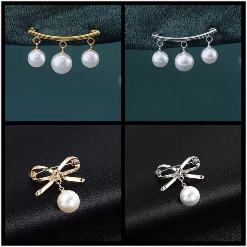 Ghim Cài Áo Hình Nơ Đính Ngọc Trai Nhân Tạo Phong Cách Hàn Quốc Thời Trang