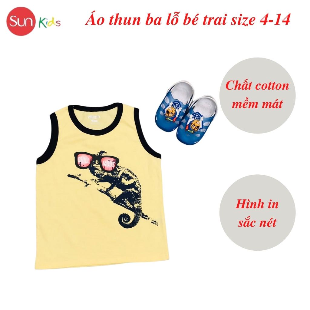 Áo thun bé trai, áo ba lỗ bé trai chất cotton, nhiều màu, Size 4 - 14 tuổi - SUNKIDS