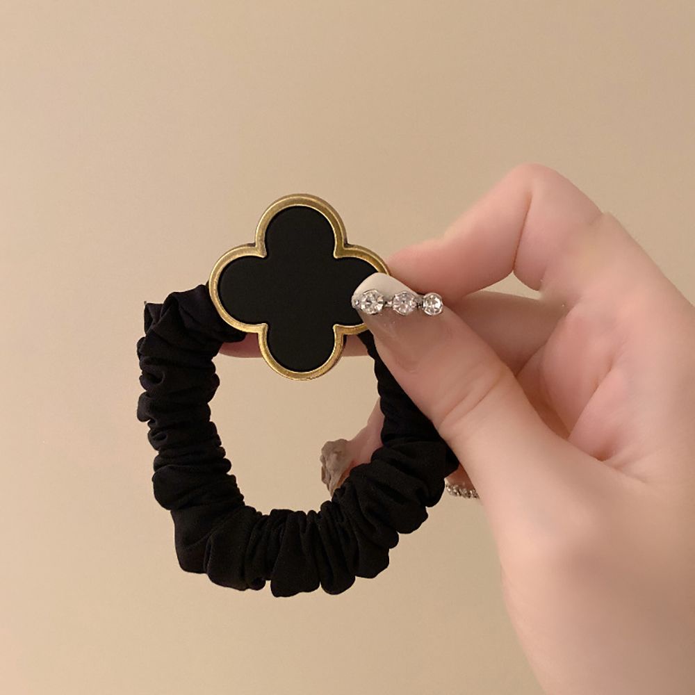 Dây buộc tóc hình cỏ ba lá bằng hợp kim nhiều màu sắc phong cách Hàn Quốc cổ điển cho nữ