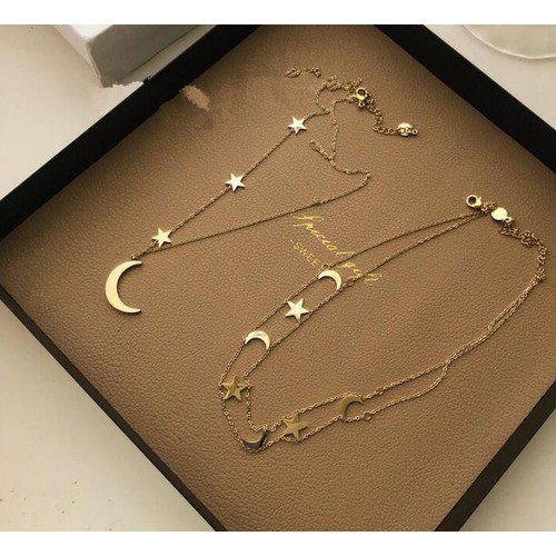 Bộ 2 Sợi Dây Chuyền Choker Trăng Sao Titan Ko Đen TT 2974