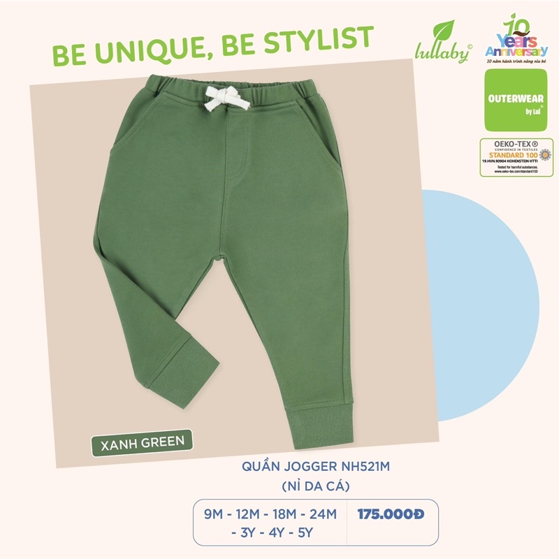 Quần dài JOGGER nỉ da cá bé trai/ gái Lullaby (12m-5y)