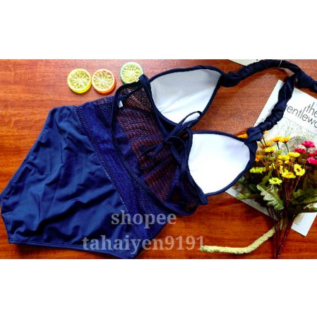 Bikini liền thân chất thun lạnh cổ yếm pha ren hàng Quảng Châu