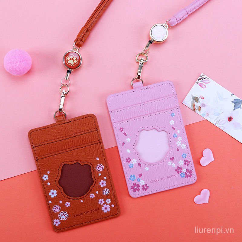 Bao Da Đựng Thẻ Hình Mèo May Mắn Kèm Dây Đeo