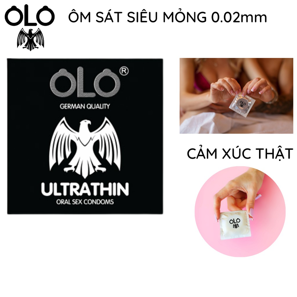 Bao cao su OLO Oral 3 bao/hộp thêm Gel bôi trơn tinh dầu bạc hà siêu mỏng kéo dài thời gian chống tuột