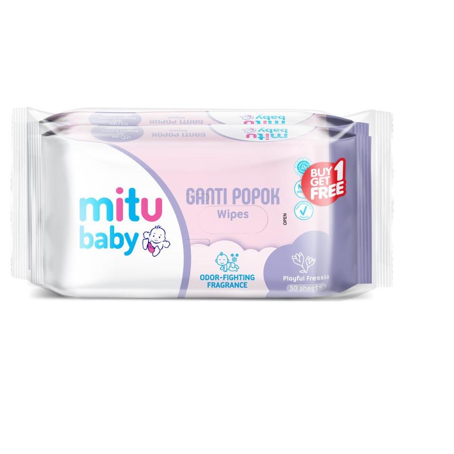 Khăn giấy ướt thay tã màu tím 50'S mua 1 tặng 1 cho bé Mitu