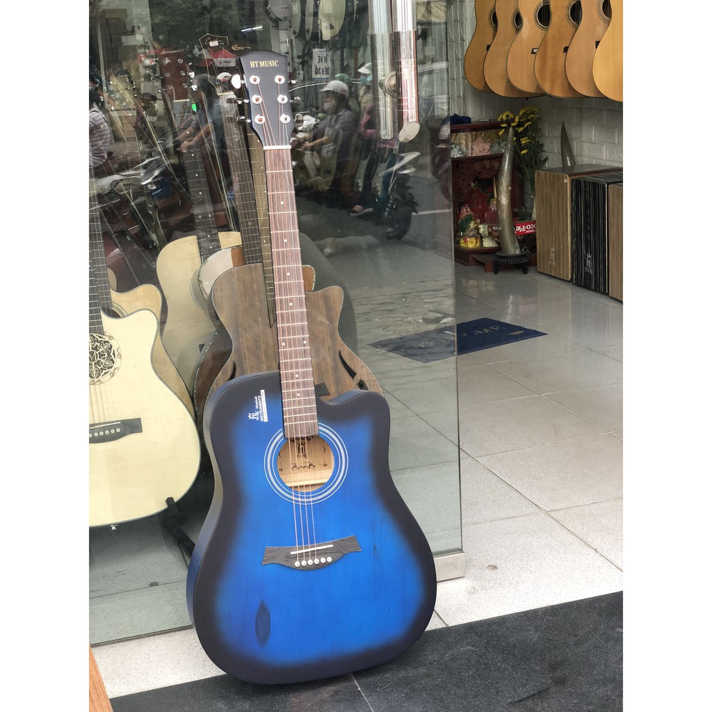 [Tặng kèm phụ kiện] Đàn guitar acoustic HT music giá rẻ sinh viên màu xanh