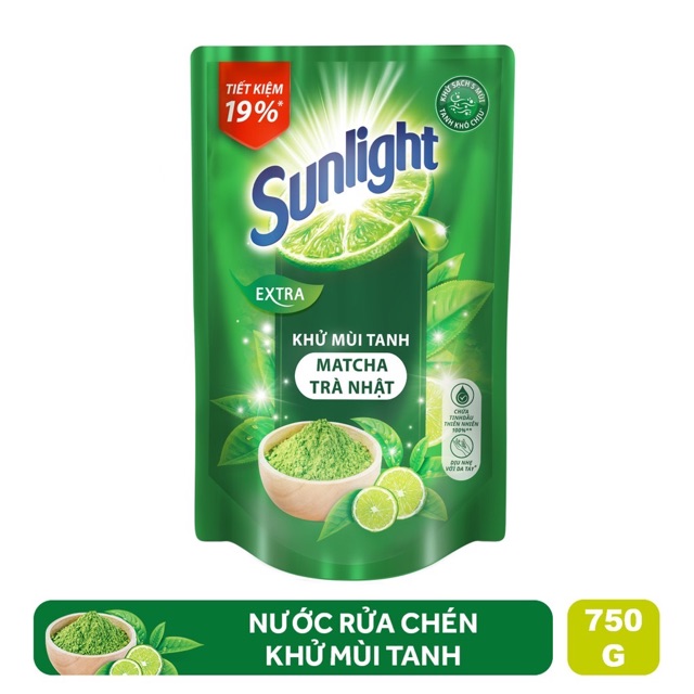 Rửa chén túi sunlight 750 trà xanh và muối khoáng