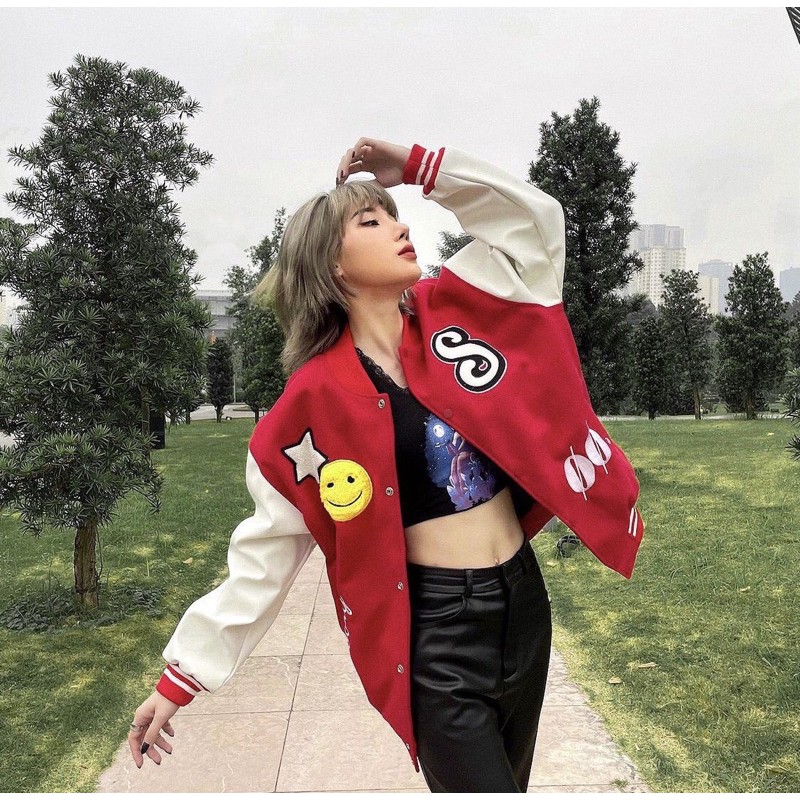 Áo Khoác Dạ Đỏ Phối Da - Varsity Jacket | BigBuy360 - bigbuy360.vn