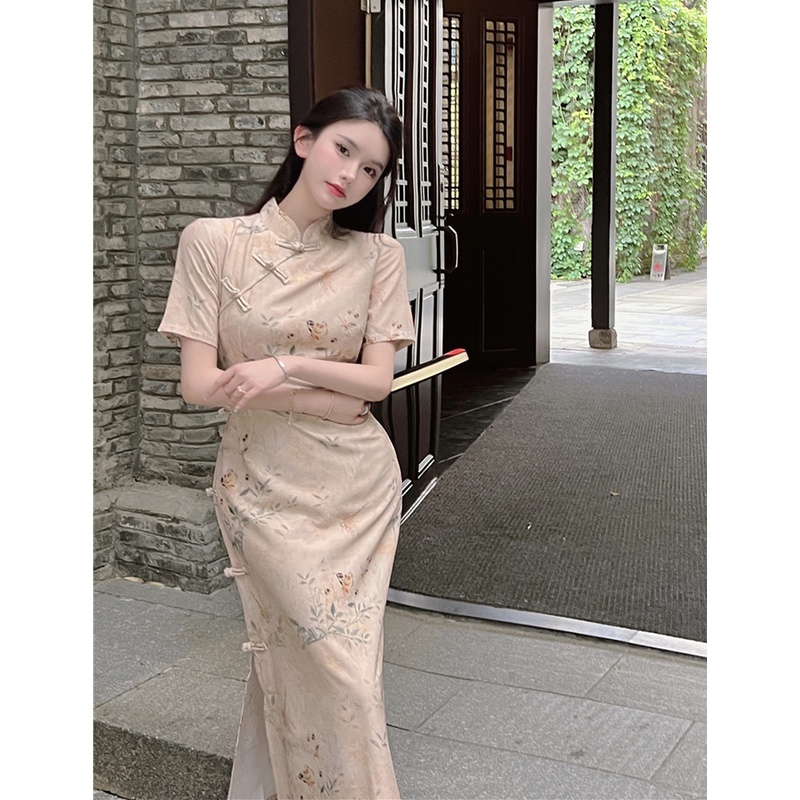 JaneQ Sườn xám cách tân midi họa tiết cổ điển Trung sang trọng ẢNH THẬT CUỐI