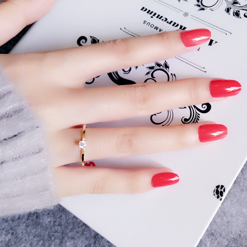 Nhẫn đeo tay mạ vàng hồng 18K đính kim cương giả phong cách Hàn Quốc đơn giản dễ phối đồ