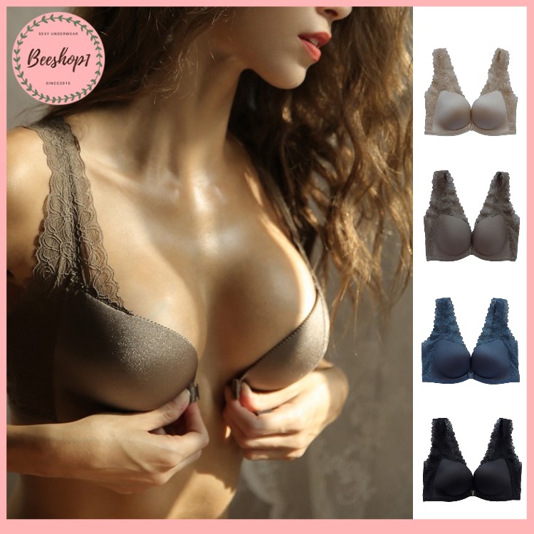 Áo ngực đúc su không gọng phối ren, đồ lót cao cấp PUSH UP CHỐNG HẰN MỠ cài trước AR138