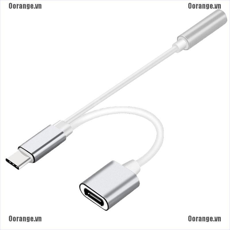 Cáp cổng c chia 2 đầu âm thanh 3.5 mm + USB type C tiện dụng