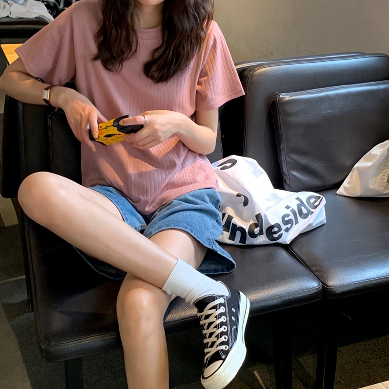 Áo Dệt Kim Tay Ngắn Dáng Rộng In Hình Hoa Xinh Xắn Phong Cách Vintage