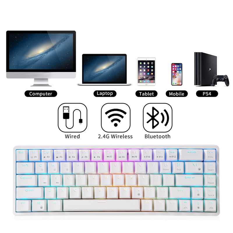 RK G68 RGB - Bàn phím cơ không dây Royal Kludge RK G68 RGB Bluetooth 5.0 và Wireless 2.4G (HOTSWAP) - CHÍNH HÃNG