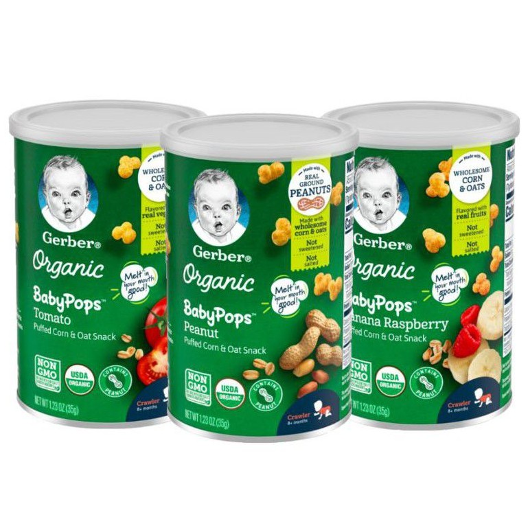 [Mã FMCGSALE15 giảm 8% đơn 500K] (Không SỮA) Bánh ngũ cốc vị đậu phộng Gerber Organic BabyPops