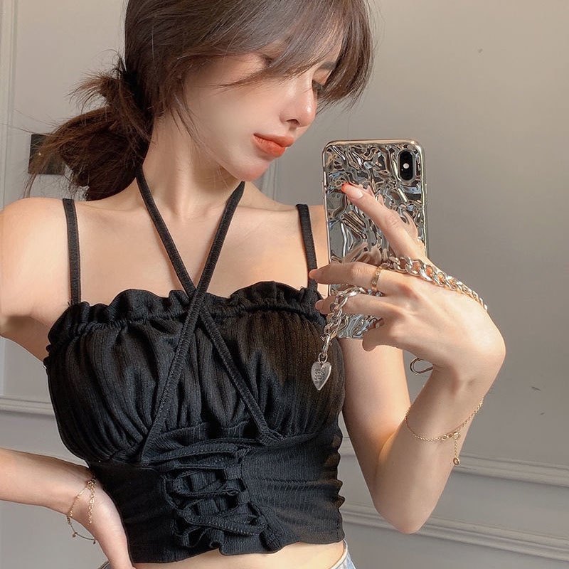 Áo Lửng Hai Dây Cổ Thuyền Màu Trơn Thời Trang Gợi Cảm Cho Nữ