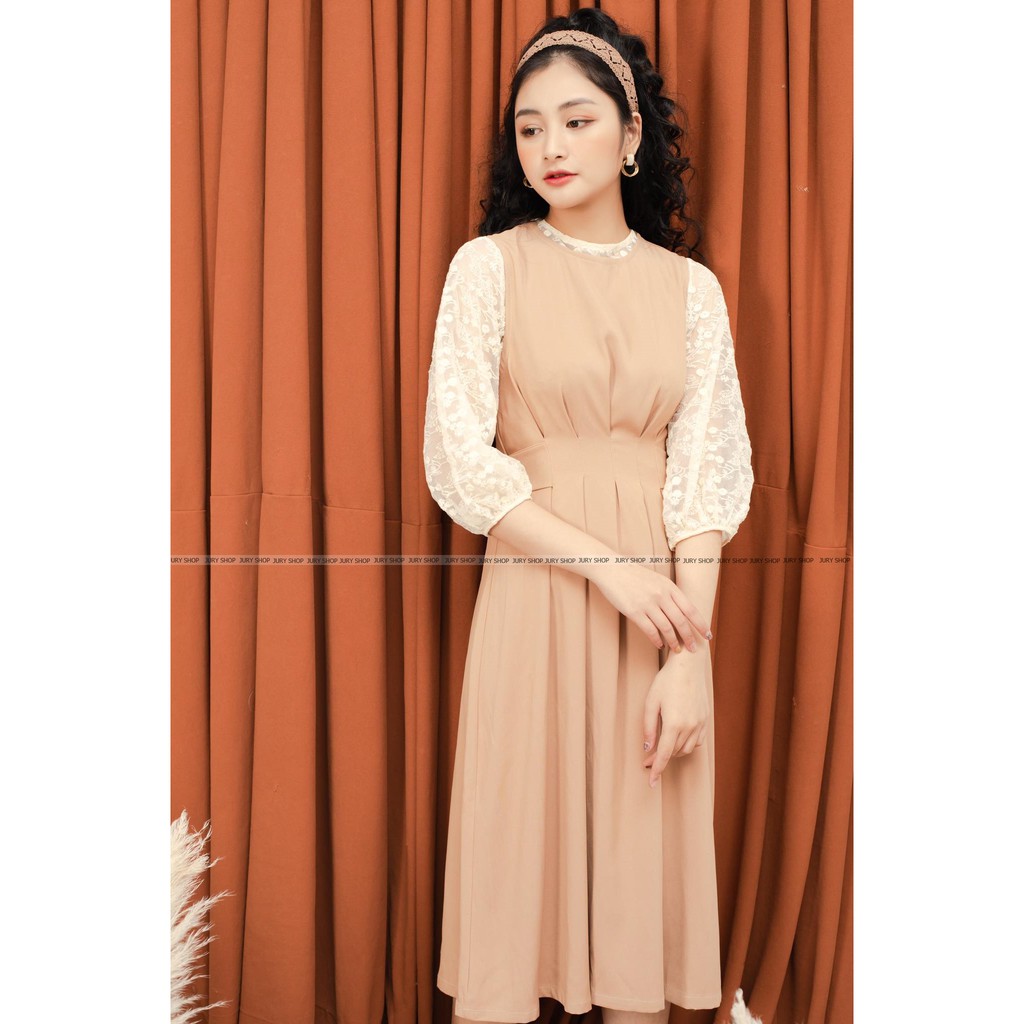 Váy yếm xếp ly eo be
