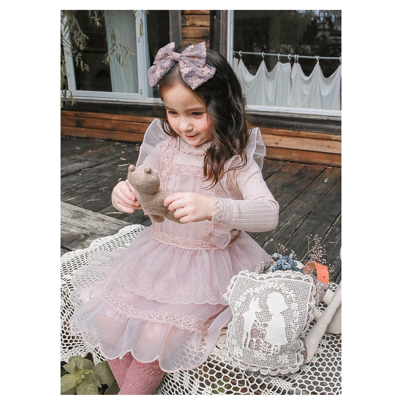 Áo thun gân tay ren cho bé gái 4 màu AST002