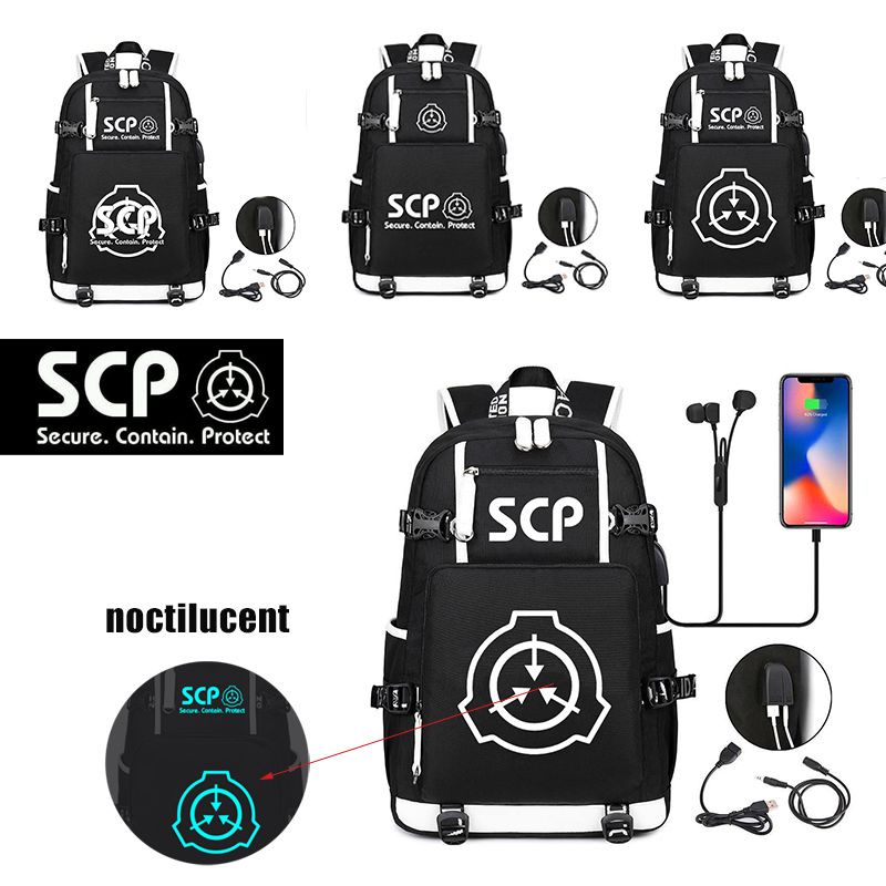 2022 SCP Foundation Luminous Large Capacity USB Charging Backpack Travel Bag Unisex