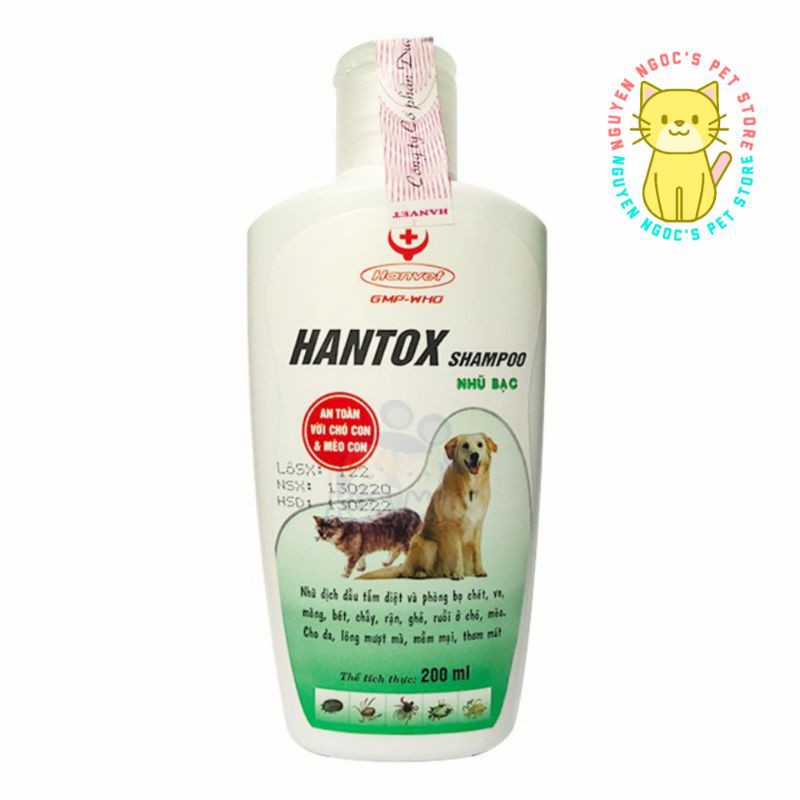 Sữa tắm trị ve rận bọ chét cho chó mèo HANTOX SHAMPOO HANVET nhũ bạc 200ml