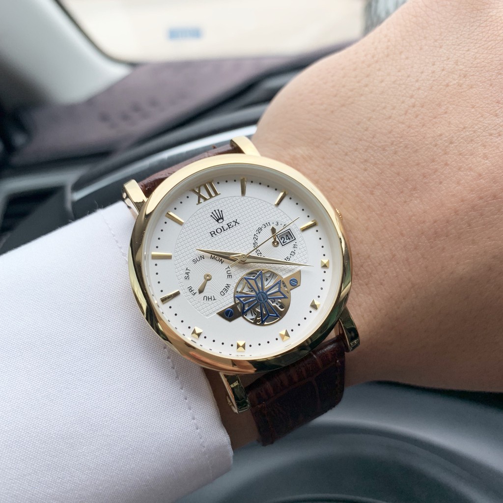 Đồng Hồ Nam Rolex Dây Da Ocdong Kim Vạch La Mã Có Lịch Ngày Size Mặt 38mm Viền Thép Chống Gỉ Sét - Bảo Hành 12 Tháng