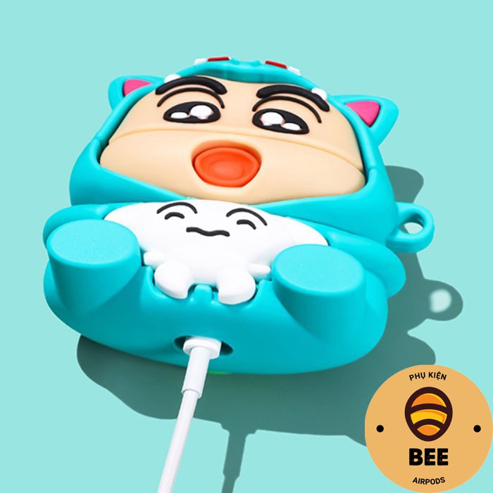 Case Airpod 1 2 Pro Đựng Tai Nghe Airpod 1 2 Pro Cậu Bé Shin Ôm Cún Cực Cute Bằng Silicon Dẻo - BEE SHOP