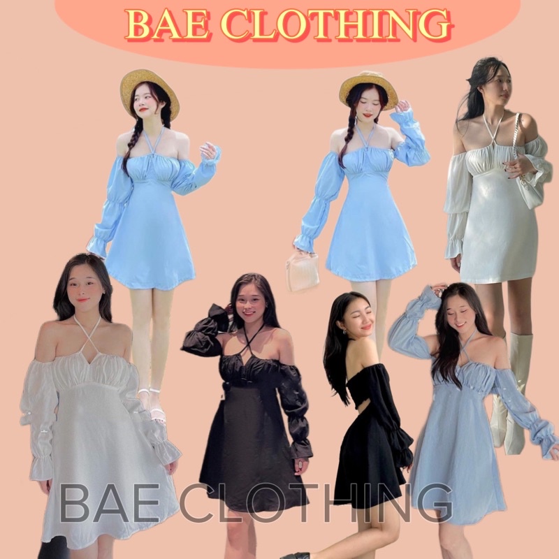 ĐẦM TRỄ VAI XÒE THẮT NƠ NGỰC NHIỀU KIỂU TAY DÀI OLVIA DRESS thiết kế tiểu thư xoè nhẹ chất vải linen thun dày dặn