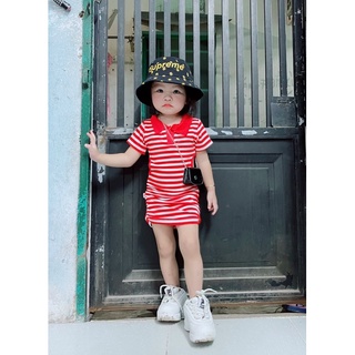 Đầm Body Sọc Đen Đỏ Bé Gái