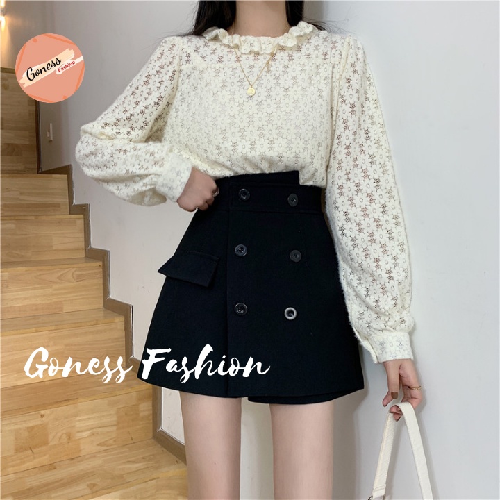 Chân váy ngắn Goness thời trang phối 6 cúc có quần trong thời trang trẻ trung dành cho nữ